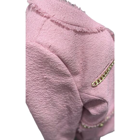 QVC Dennis Basso Textured Jacket with Goldtone Chain Detail NWT Rose Size 12 (L) - Picture 11 of 11